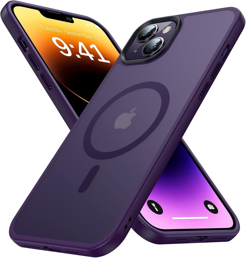 Faiono Magnetic for iPhone 13 Case & iPhone 14 Case for MagSafe [10FT Military Grade Protective] Slim Translucent Matte Back Silicone Edge for iPhone 13 / iPhone 14 Phone Case (6.1"), Deep Purple - Image 1